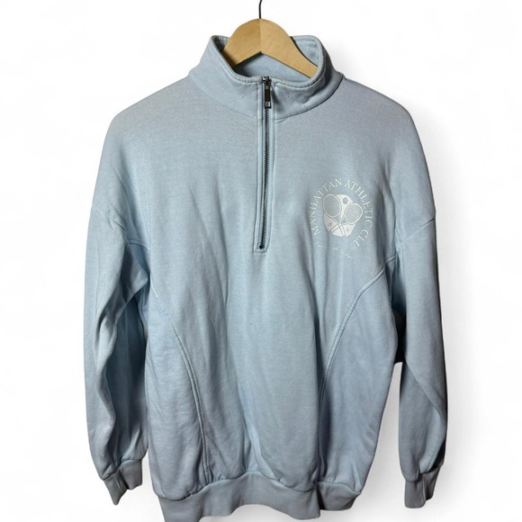 No Boundaries Tops - No Boundaries Manhattan Athletic Club Quarter Zip Sweatshirt Light Blue Small